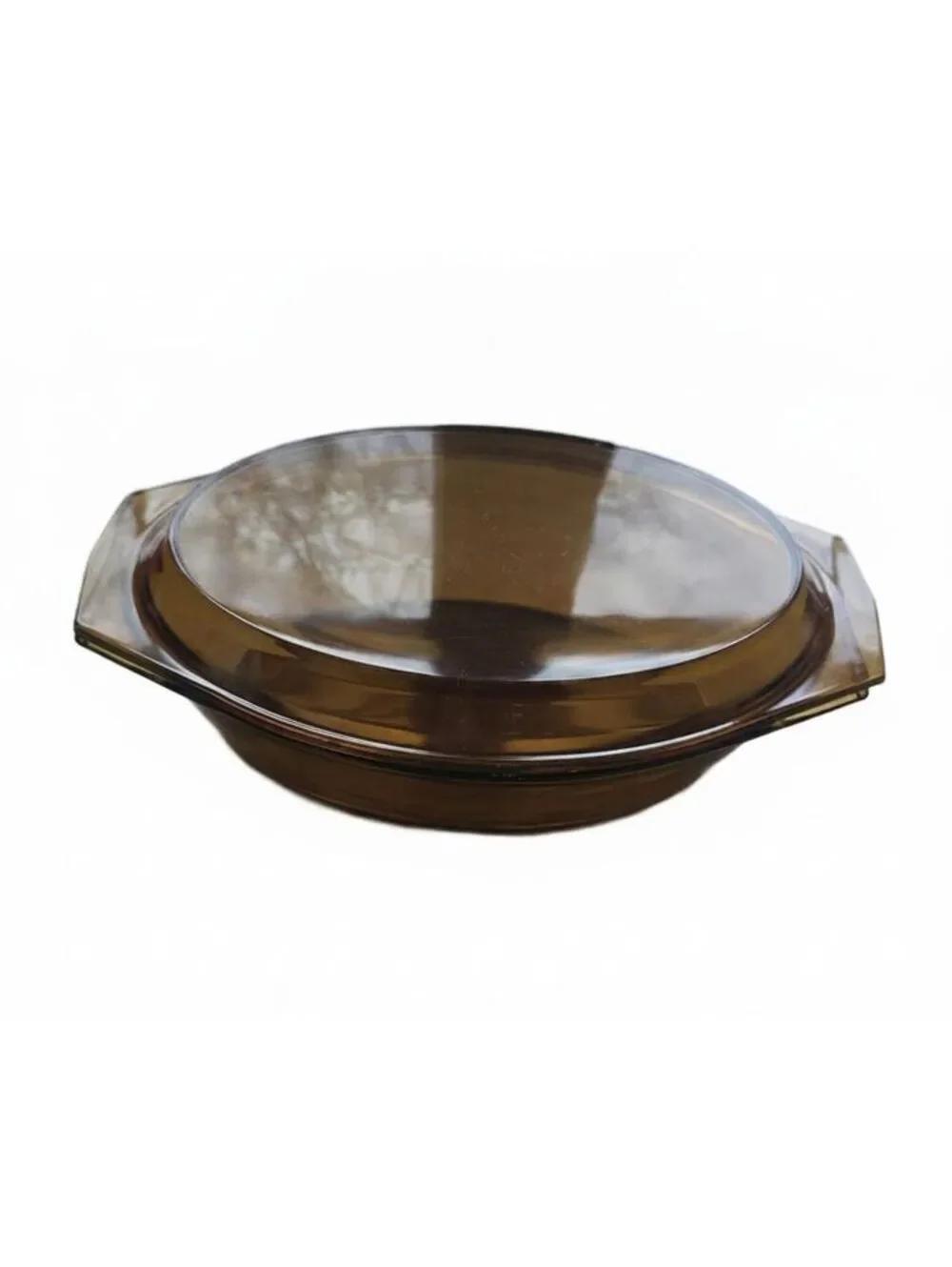 Vintage Arcopal France Amber Glass Oval Casserole Dish & Lid